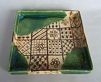長屋 博 「織部角皿」 径21.0　高3.0cm