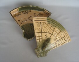 亀卦川健一　「織部扇面食籠」　径31.0×27.0 高9.5cm